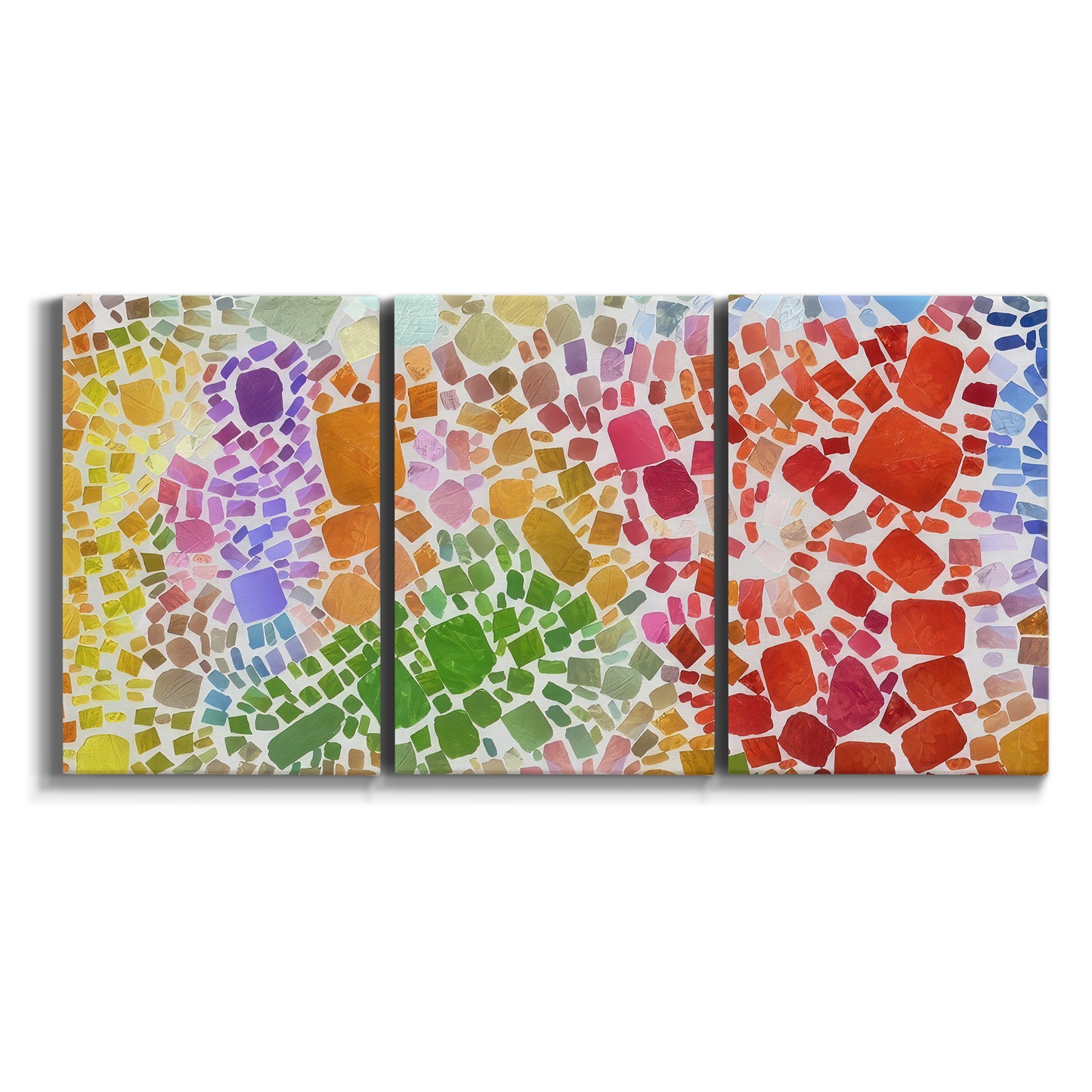 Three-panel canvas wall art featuring peaceful tropical inspired landscape on white background.