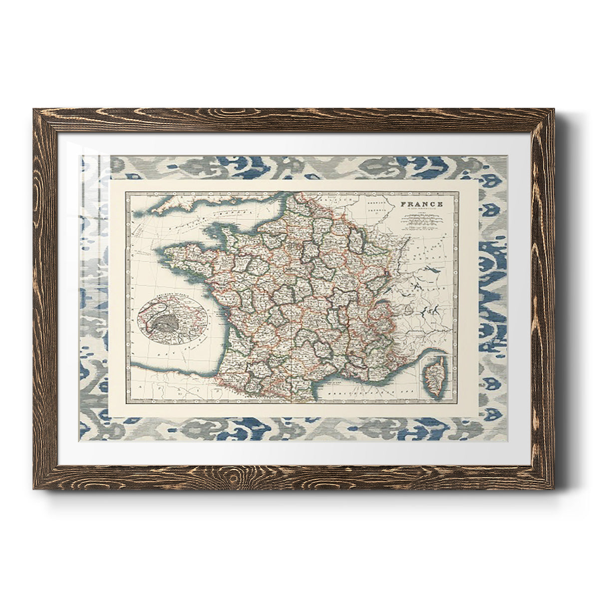 Bordered Map of France-Premium Framed Print - Ready to Hang