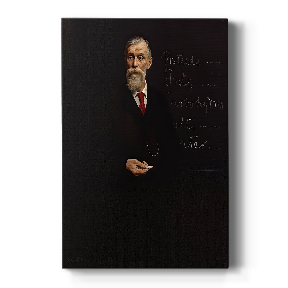 Canvas art print featuring a formal portrait of a standing man in dark attire with composed posture on a clean white background.