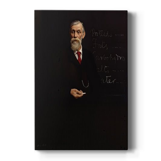 Canvas art print featuring a formal portrait of a standing man in dark attire with composed posture on a clean white background.
