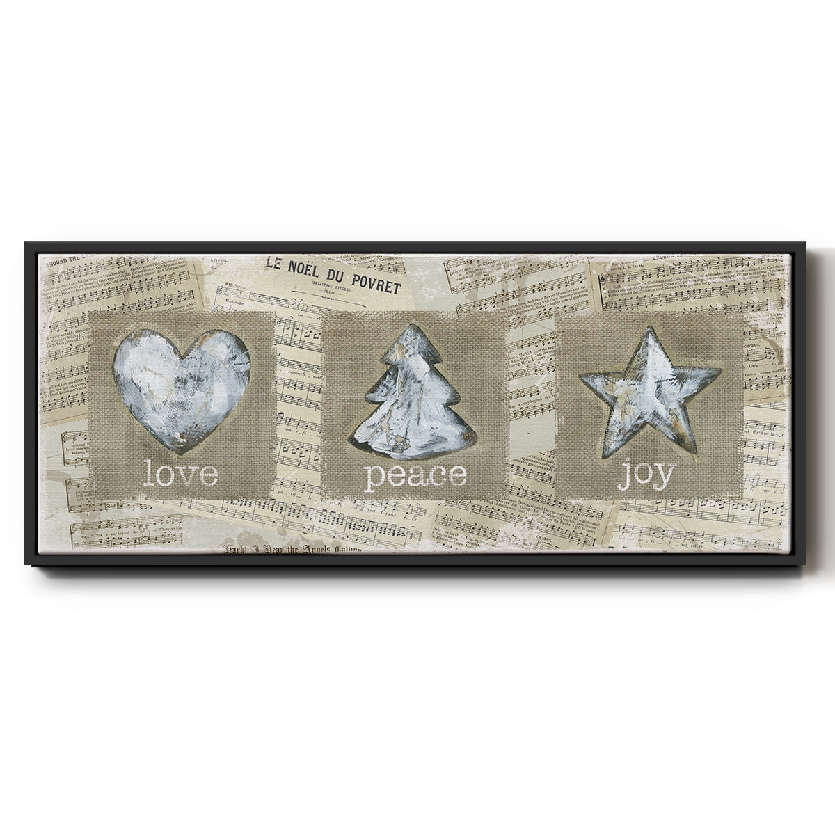Burlap Music Ornaments - Floater Framed Canvas Print