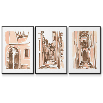 Blush Architecture Study IV - Framed Premium Gallery Wrapped Canvas L Frame 3 Piece Set - Ready to Hang