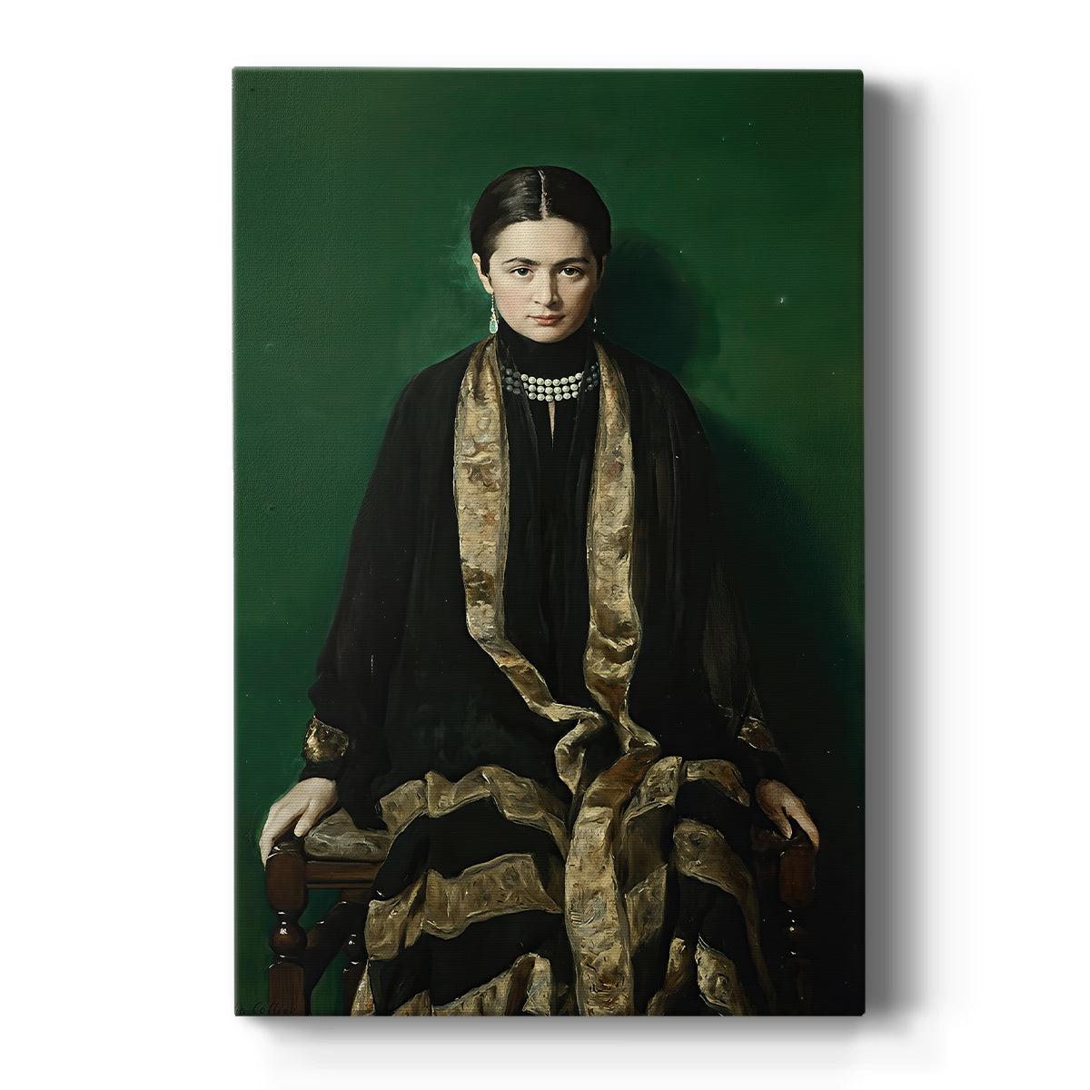 Canvas art print featuring a Victorian portrait of a woman in dark attire with composed expression on a clean white background.