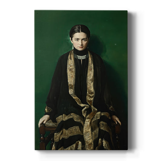 Canvas art print featuring a Victorian portrait of a woman in dark attire with composed expression on a clean white background.