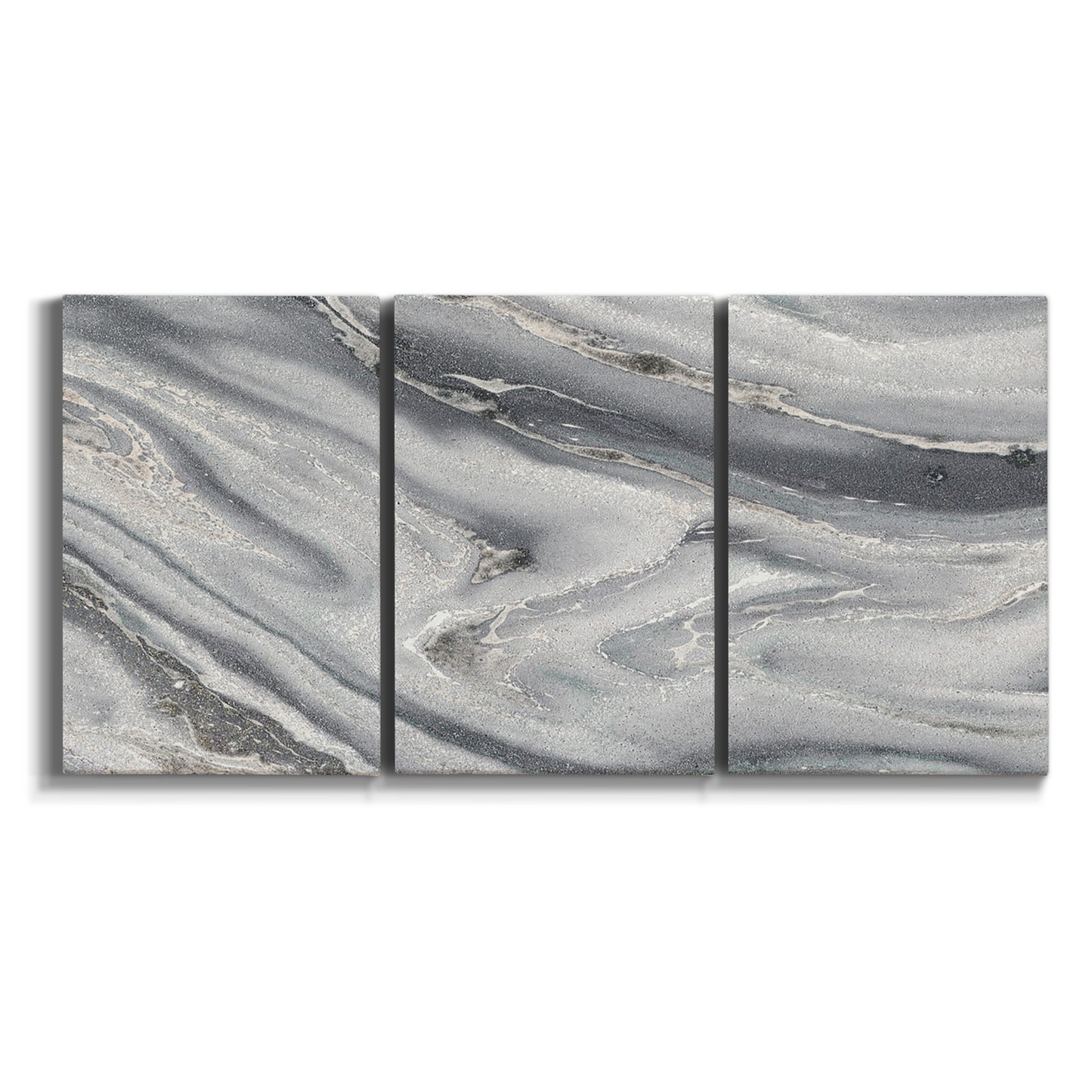 Three-panel canvas wall art featuring minimal monochrome abstract forms on white background.