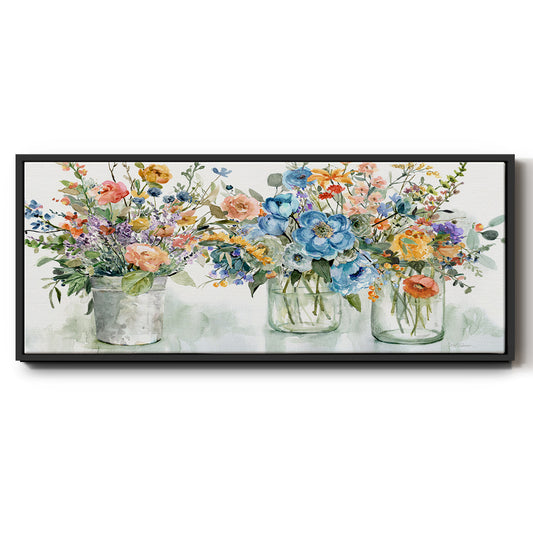 Flower Market Display - Floater Framed Canvas Print