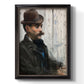 Impressionist portrait of a seated man by Édouard Manet printed on canvas in an ornate bronzed mahogany wood frame with a vertical orientation.