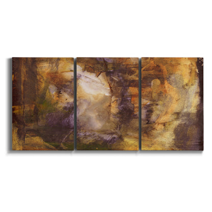 Three-panel canvas wall art featuring abstract architectural landscape on white background.