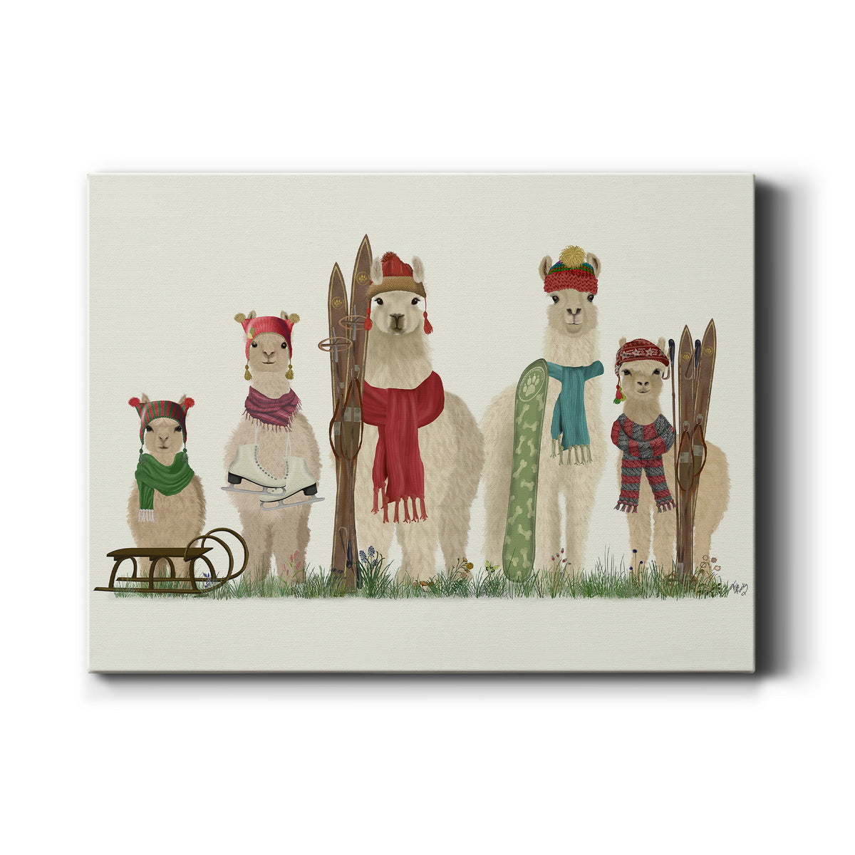 Llama Family Winter Sports - Premium Gallery Wrapped Canvas  - Ready to Hang