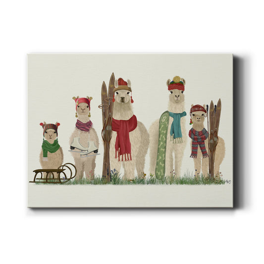 Llama Family Winter Sports - Canvas Art Print