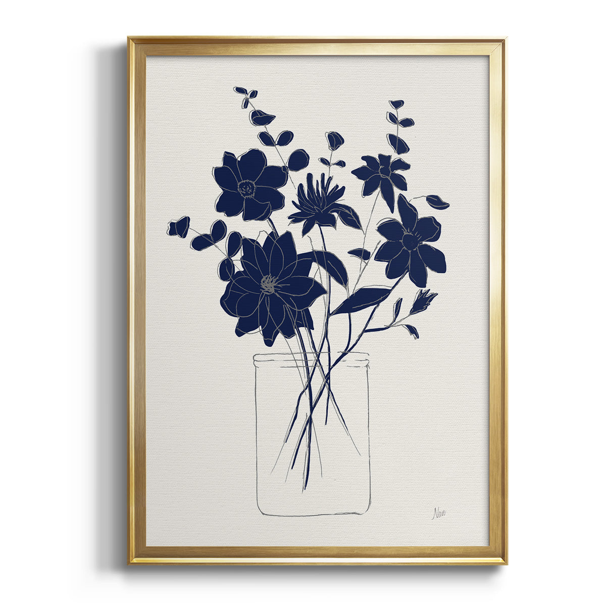 Indigo Sketch Bouquet II - Modern Framed Canvas Print