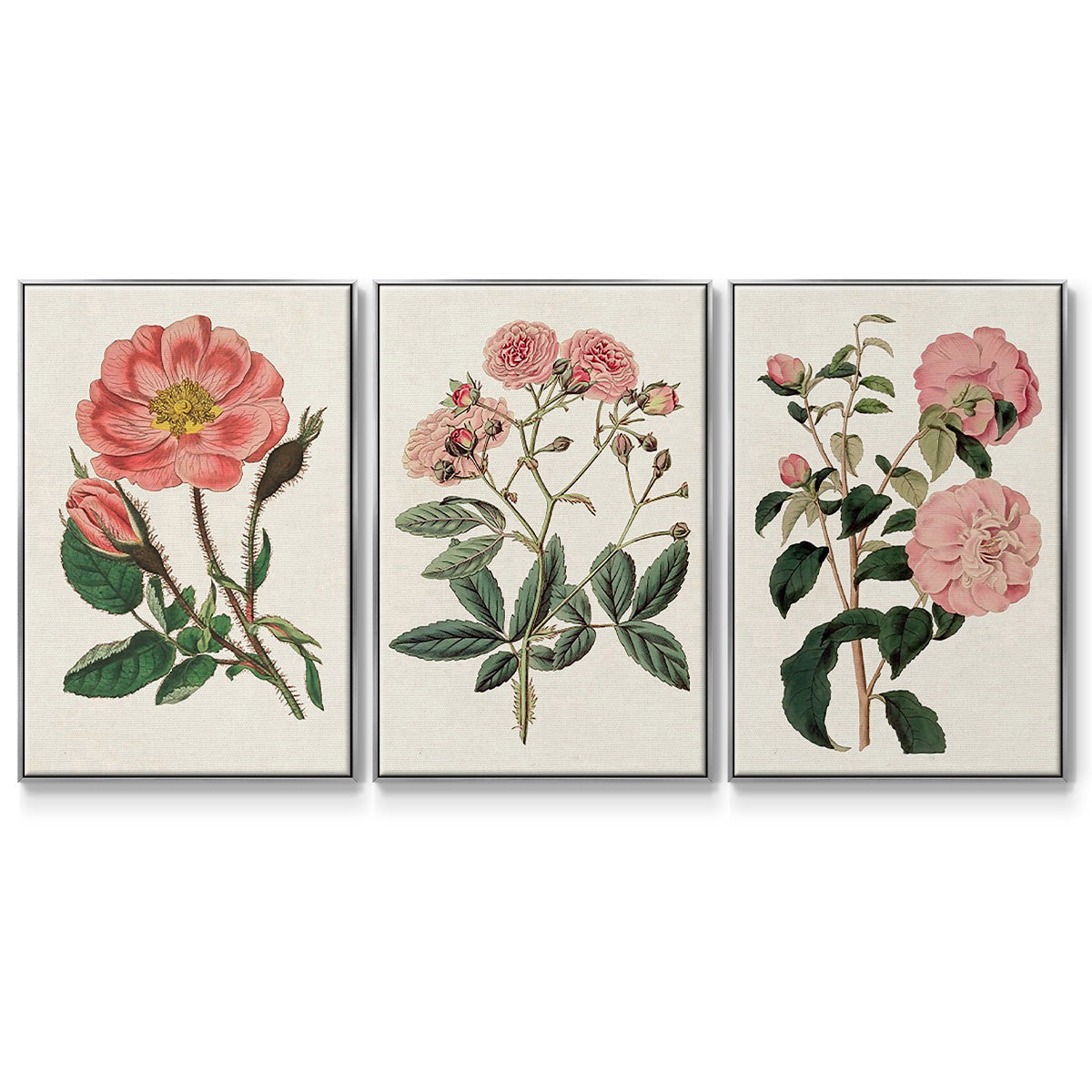 Pink Floral Mix IV - Framed Premium Gallery Wrapped Canvas L Frame 3 Piece Set - Ready to Hang