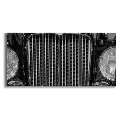 Three-panel canvas wall art featuring vintage car grille detail on white background.