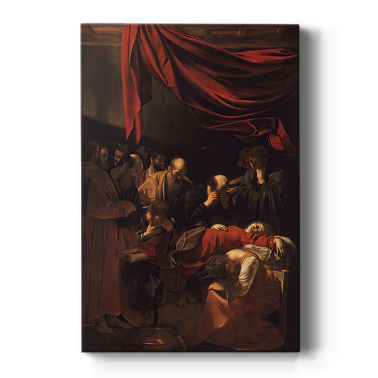 Canvas art print featuring a Baroque scene of the Virgin surrounded by figures in mourning on a clean white background.