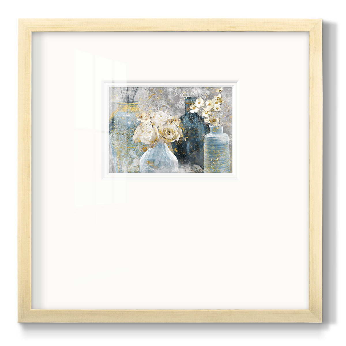 Vessels and Blooms Blues Premium Framed Print Double Matboard