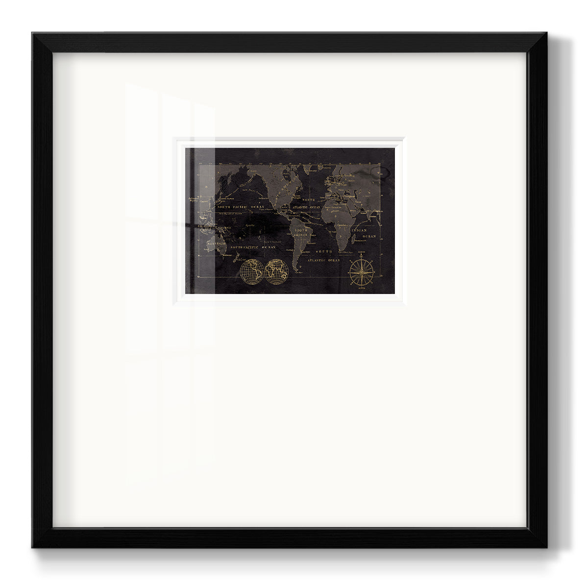 Black Gold Map Premium Framed Print Double Matboard