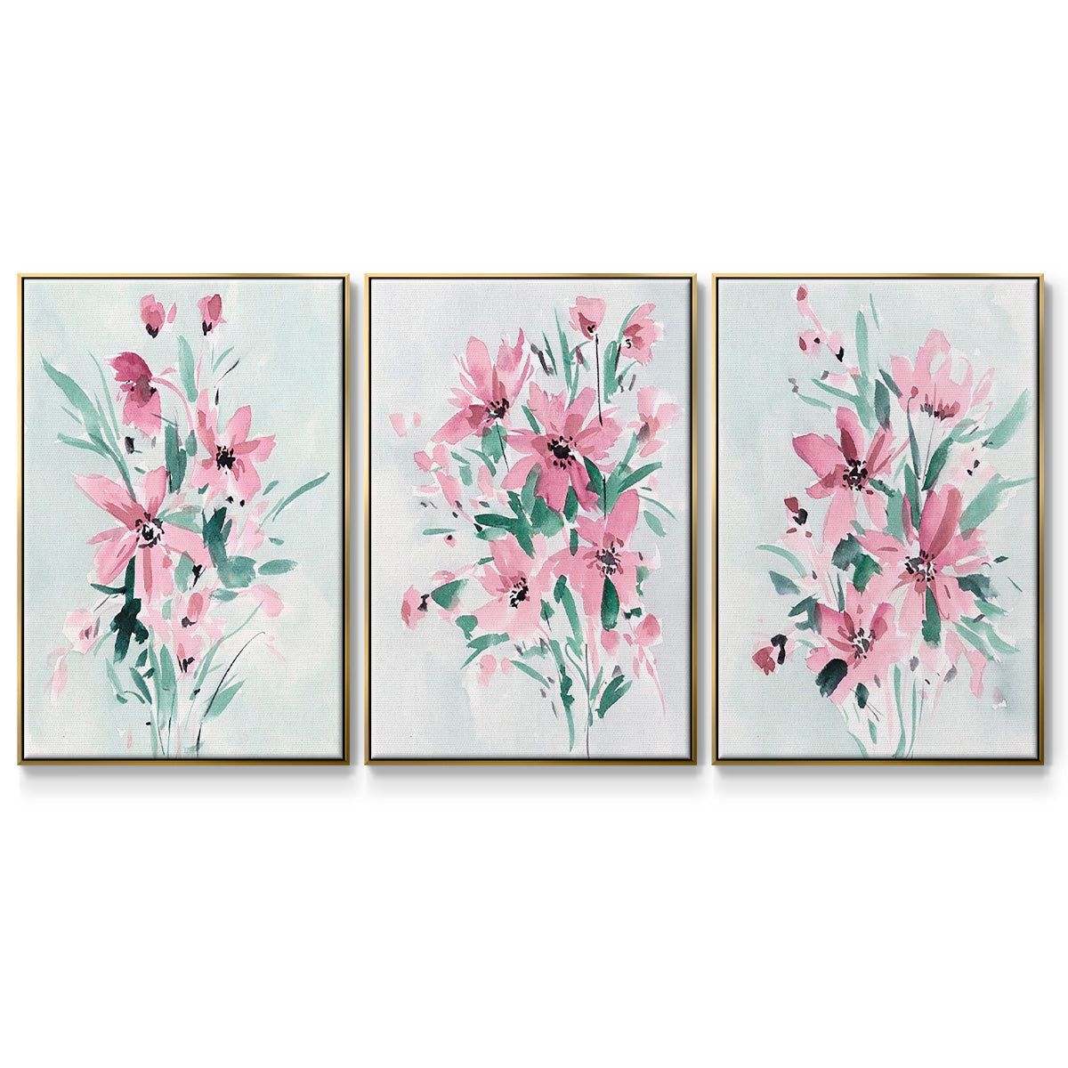 Posy Blooms I - Framed Premium Gallery Wrapped Canvas L Frame 3 Piece Set - Ready to Hang