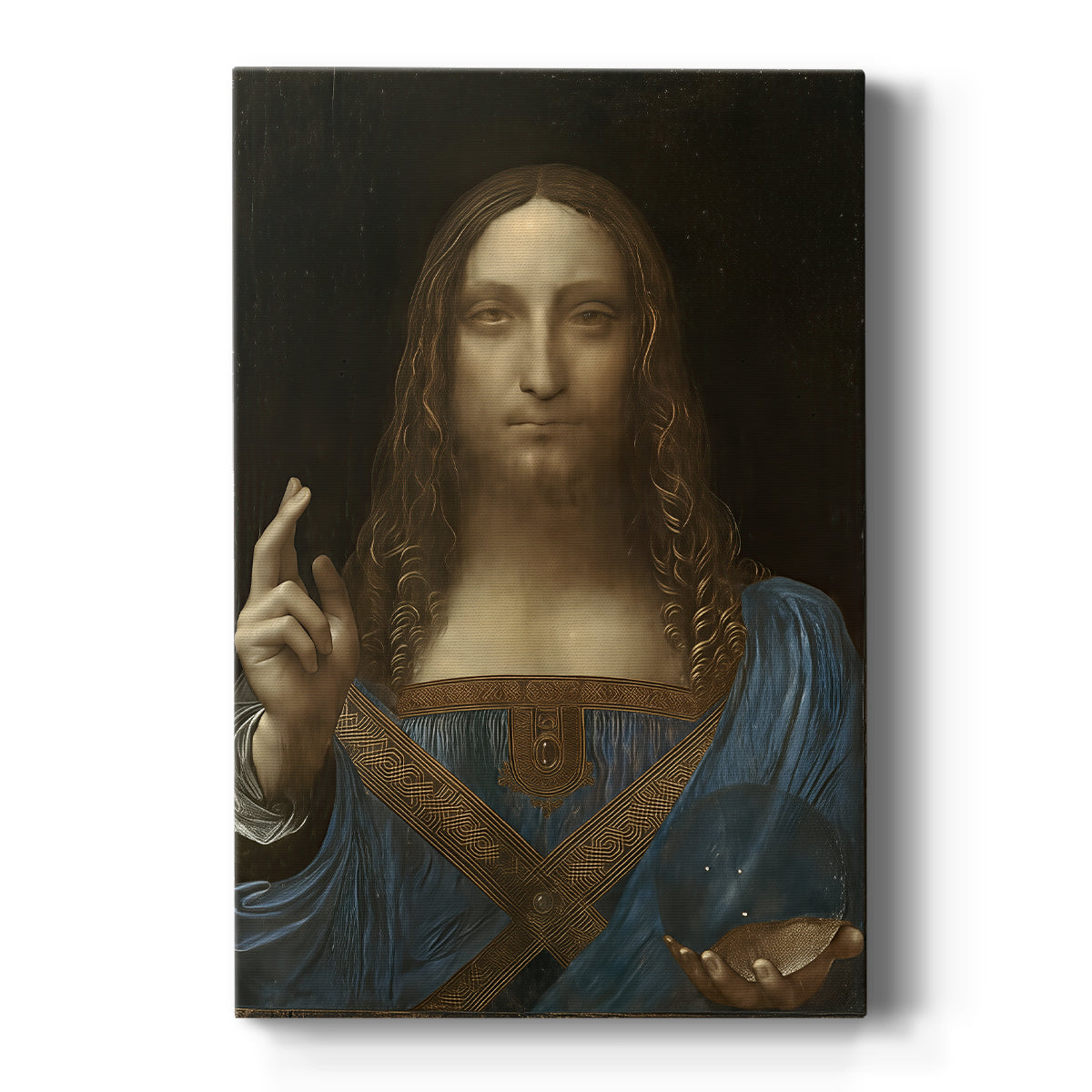 Canvas art print featuring a Renaissance portrait of a man holding a crystal orb against a dark background on a clean white background.