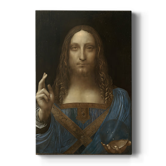 Canvas art print featuring a Renaissance portrait of a man holding a crystal orb against a dark background on a clean white background.