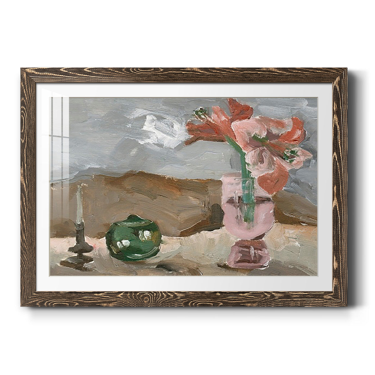 Vase of Pink Flowers II - Barnwood Framed Art Print