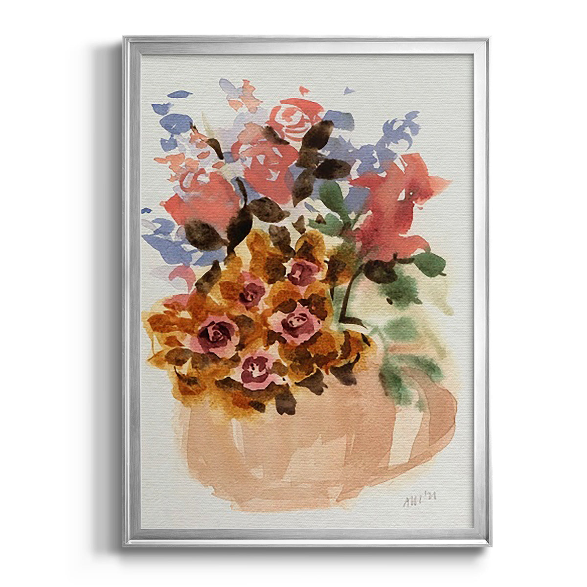 Mauve Bouquet in Teapot II - Modern Framed Canvas Print