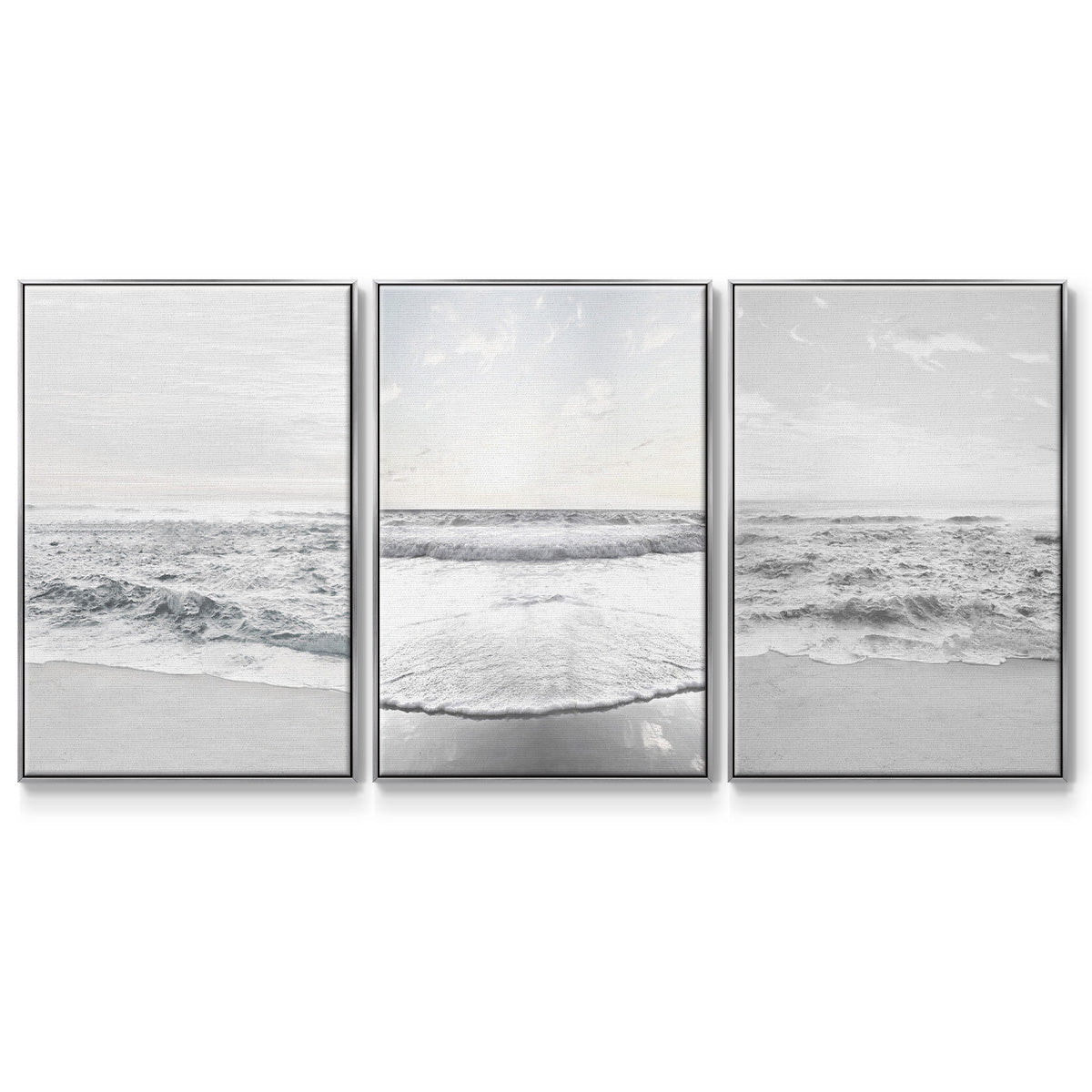 Gentle Tides I - Framed Premium Gallery Wrapped Canvas L Frame 3 Piece Set - Ready to Hang