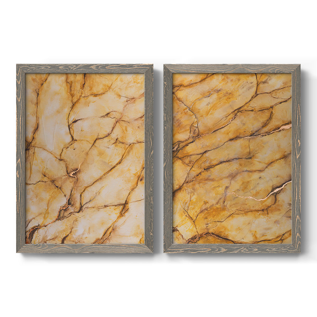 Yellow Marble I - Barnwood Framed Canvas Set