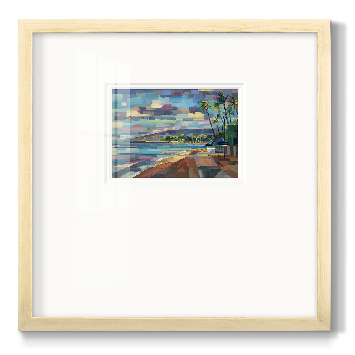 Morning Moon Over Waikiki Premium Framed Print Double Matboard