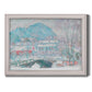 Impressionist coastal village landscape in Norway by Claude Monet printed on canvas in an ornate weathered white frame.