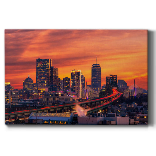 Boston Skyline at Sunset Premium Gallery Wrapped Canvas - Ready to Hang