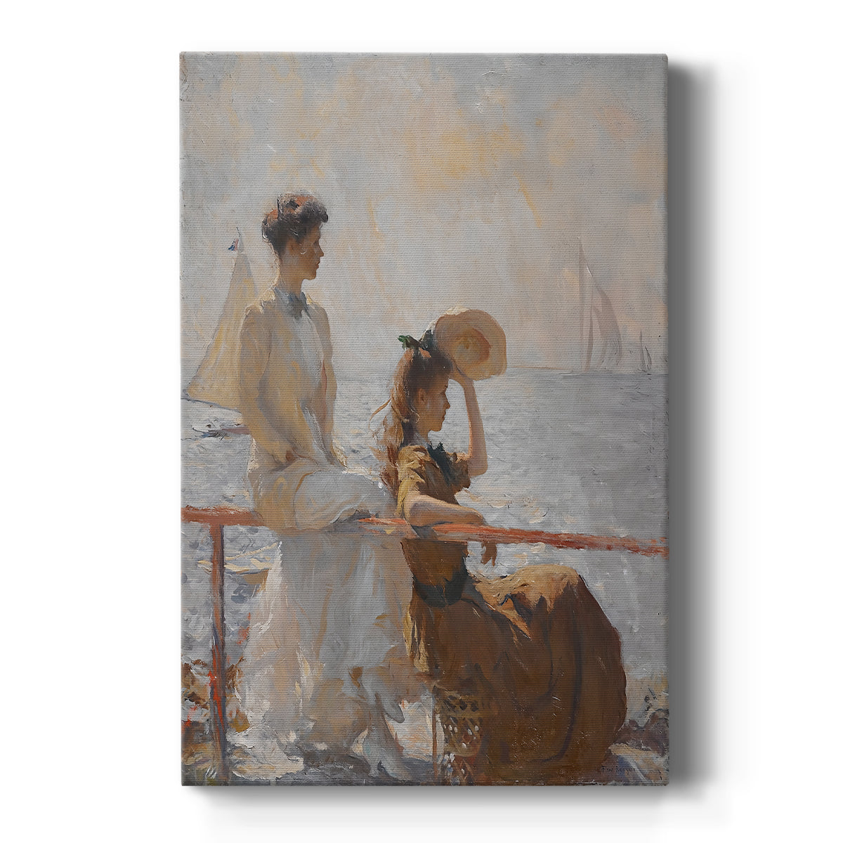 Canvas art print featuring an impressionist coastal scene of figures by the water in bright light on a clean white background.
