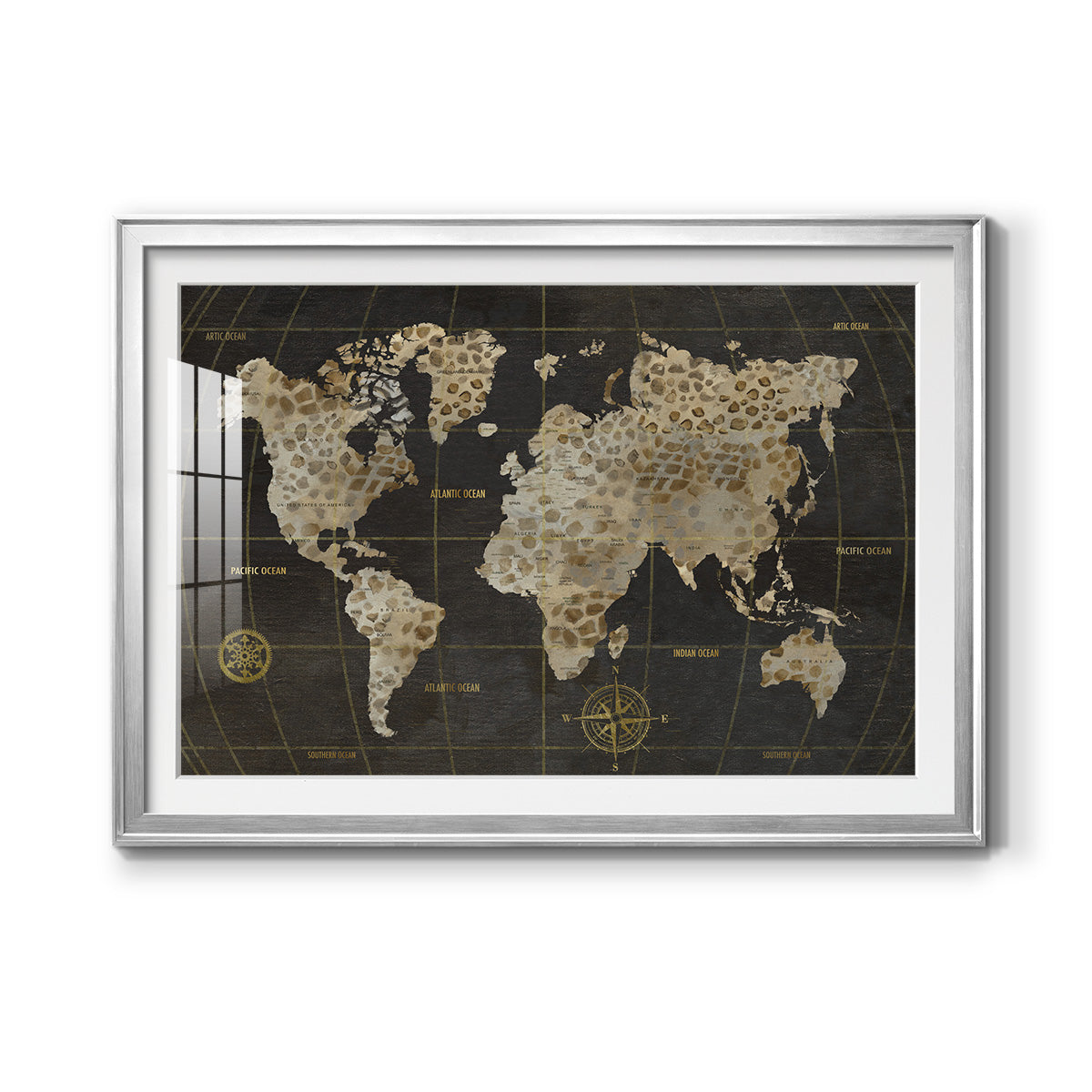 Safari World Map - Modern Framed Art Print