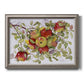 Classic still life painting of apples printed on canvas in an ornate vintage silver frame.