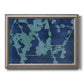 Blue abstract botanical printed on canvas in an ornate vintage silver frame.