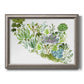Contemporary abstract succulent botanical watercolor printed on canvas in an ornate vintage silver frame.
