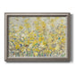 Impressionist floral garden painting printed on canvas in an ornate vintage silver frame.