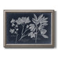 Vintage botanical leaf illustration on dark background printed on canvas in an ornate vintage silver frame.