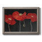 Modern red poppy floral artwork printed on canvas in an ornate vintage silver frame.