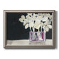 Modern abstract white floral watercolor artwork printed on canvas in an ornate vintage silver frame.