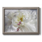 White floral photography close-up printed on canvas in an ornate vintage silver frame.