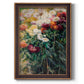 Impressionist garden floral painting by Gustave Caillebotte printed on canvas in an ornate weathered white frame with a vertical orientation.