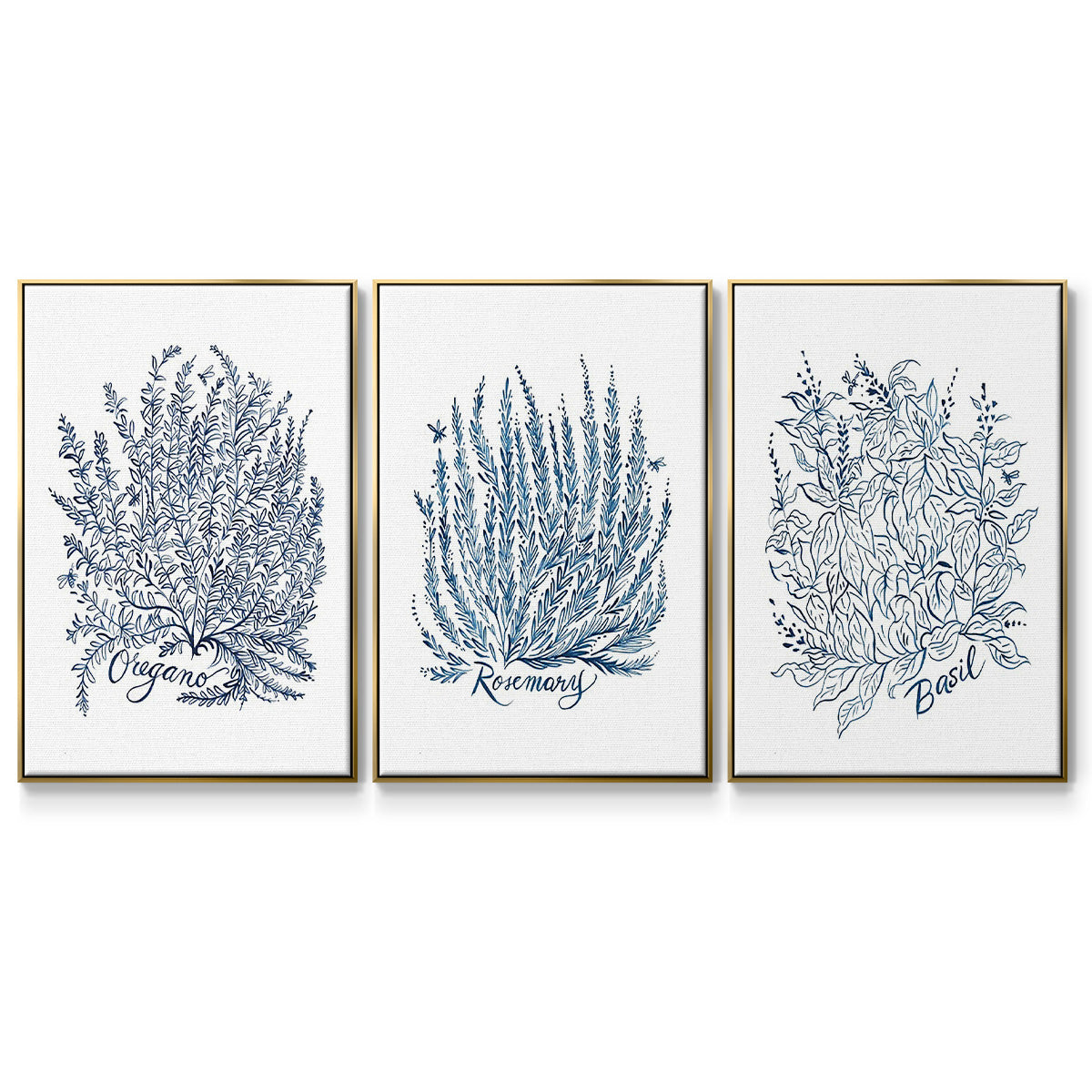 Summer Herb Garden Sketches I - Framed Premium Gallery Wrapped Canvas L Frame 3 Piece Set - Ready to Hang