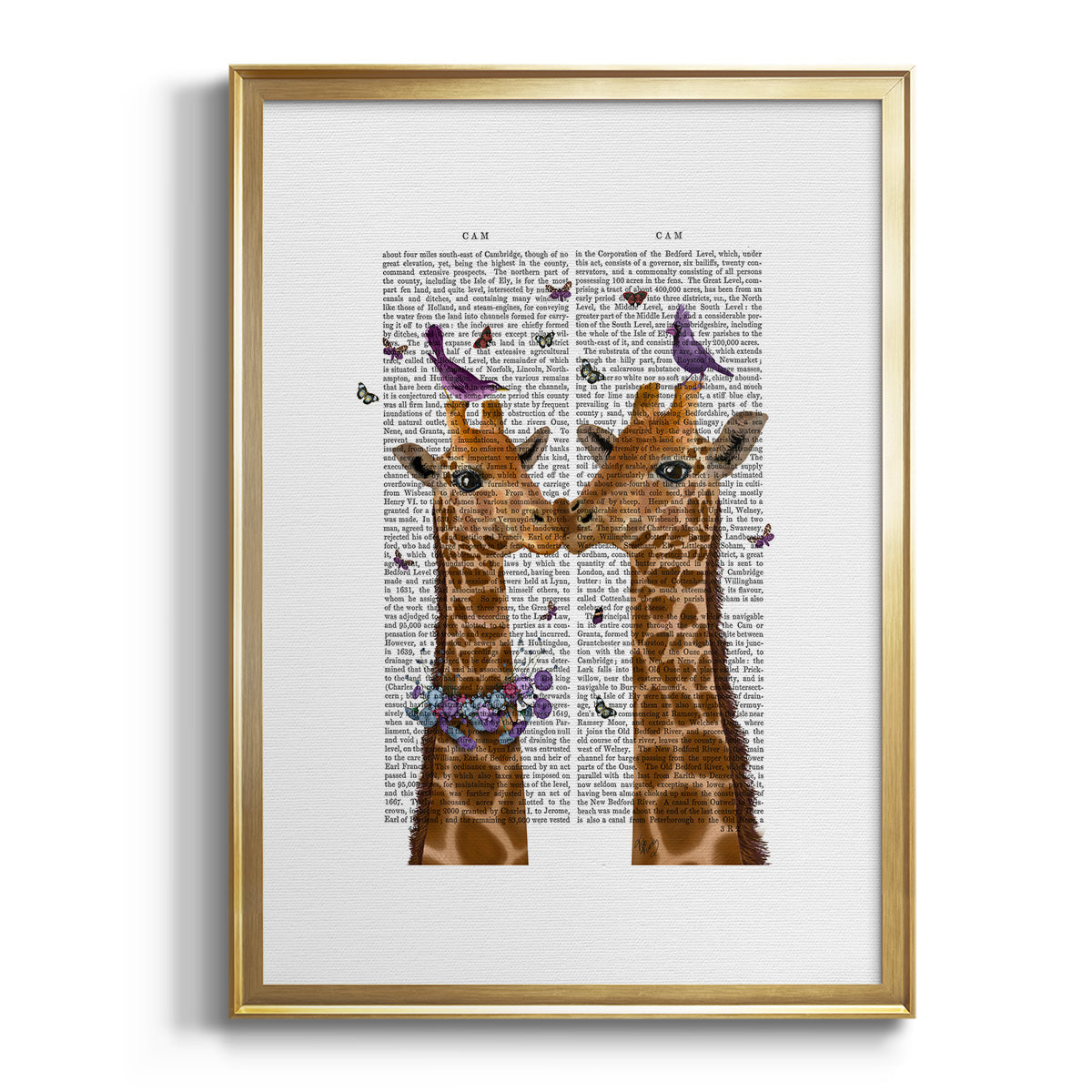 Kissing Giraffes with Birds - Modern Framed Canvas Print