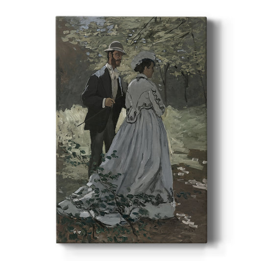 Canvas art print featuring an impressionist scene of two figures standing together in a garden setting on a clean white background.