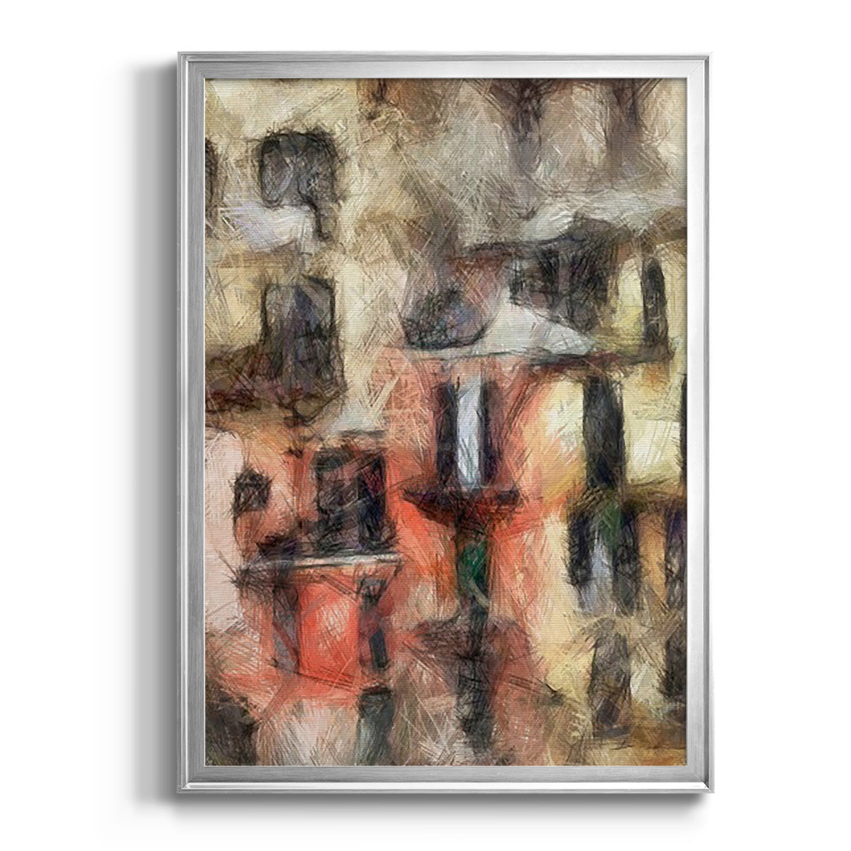 Stacked Houses I - Modern Framed Canvas Print