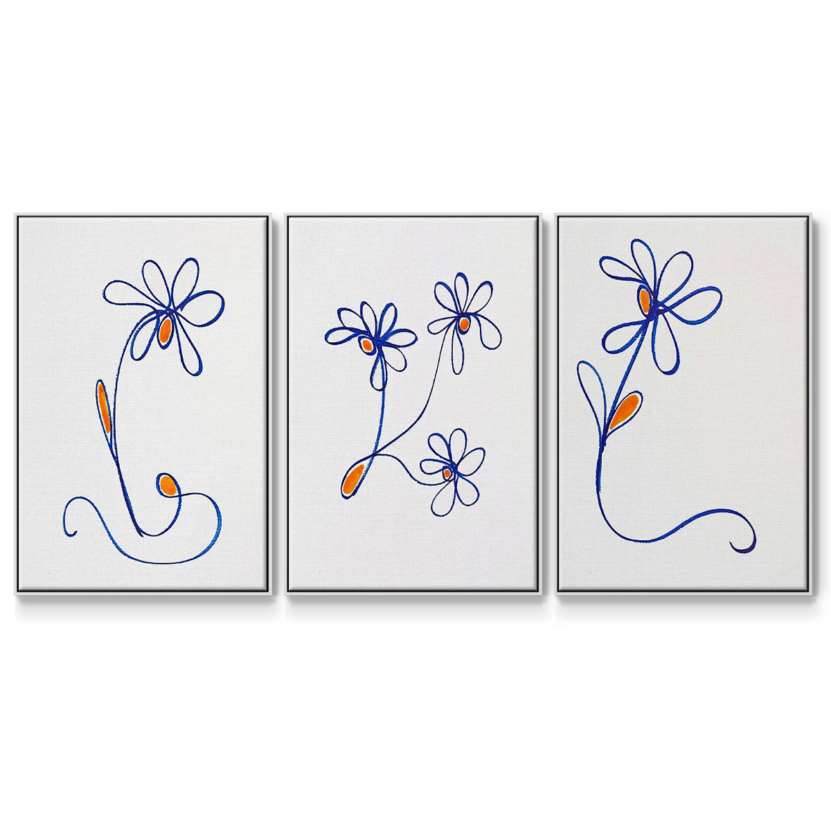 Wobbly Blooms I - Framed Premium Gallery Wrapped Canvas L Frame 3 Piece Set - Ready to Hang