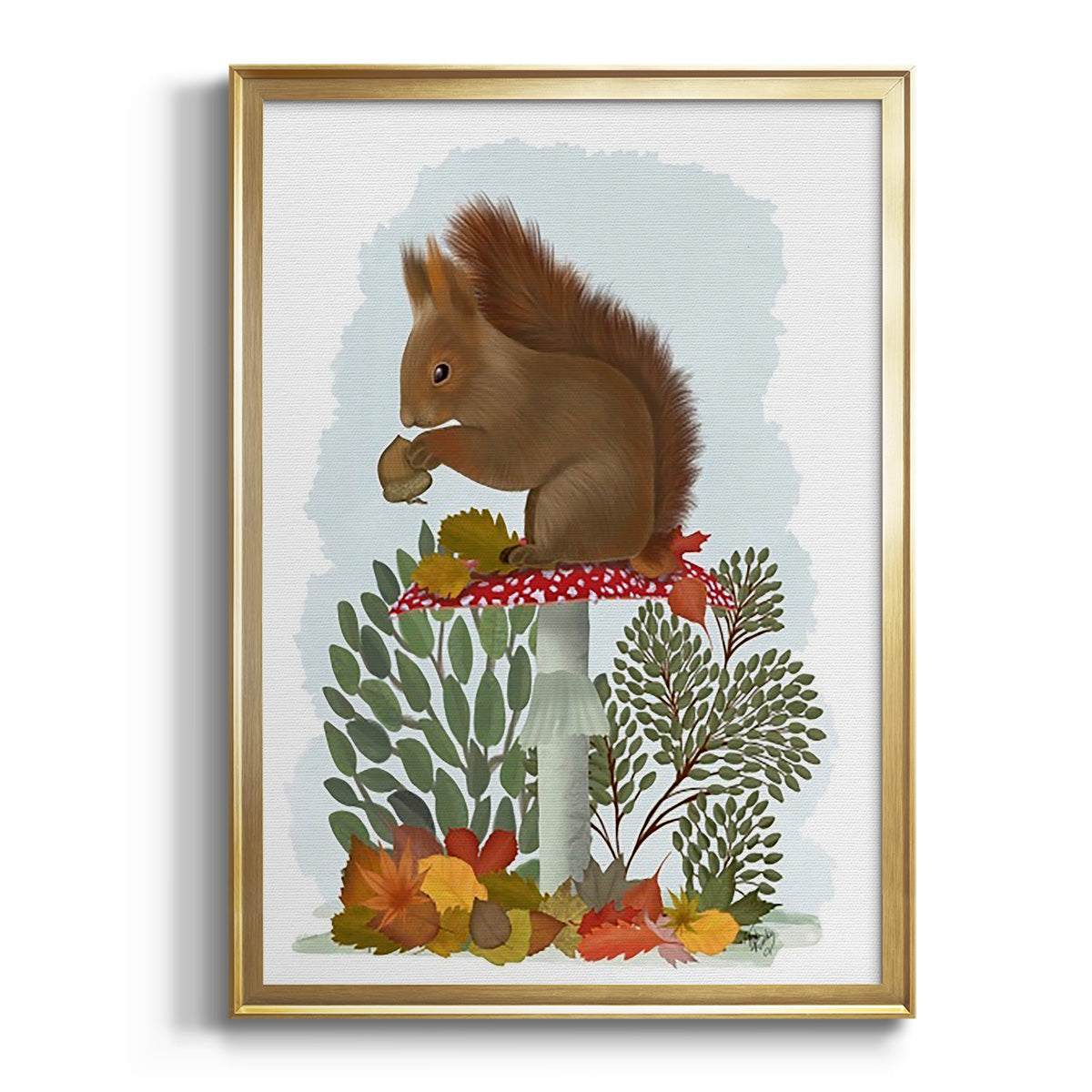 Red Squirrel On Mushroom - Modern Framed Canvas Print