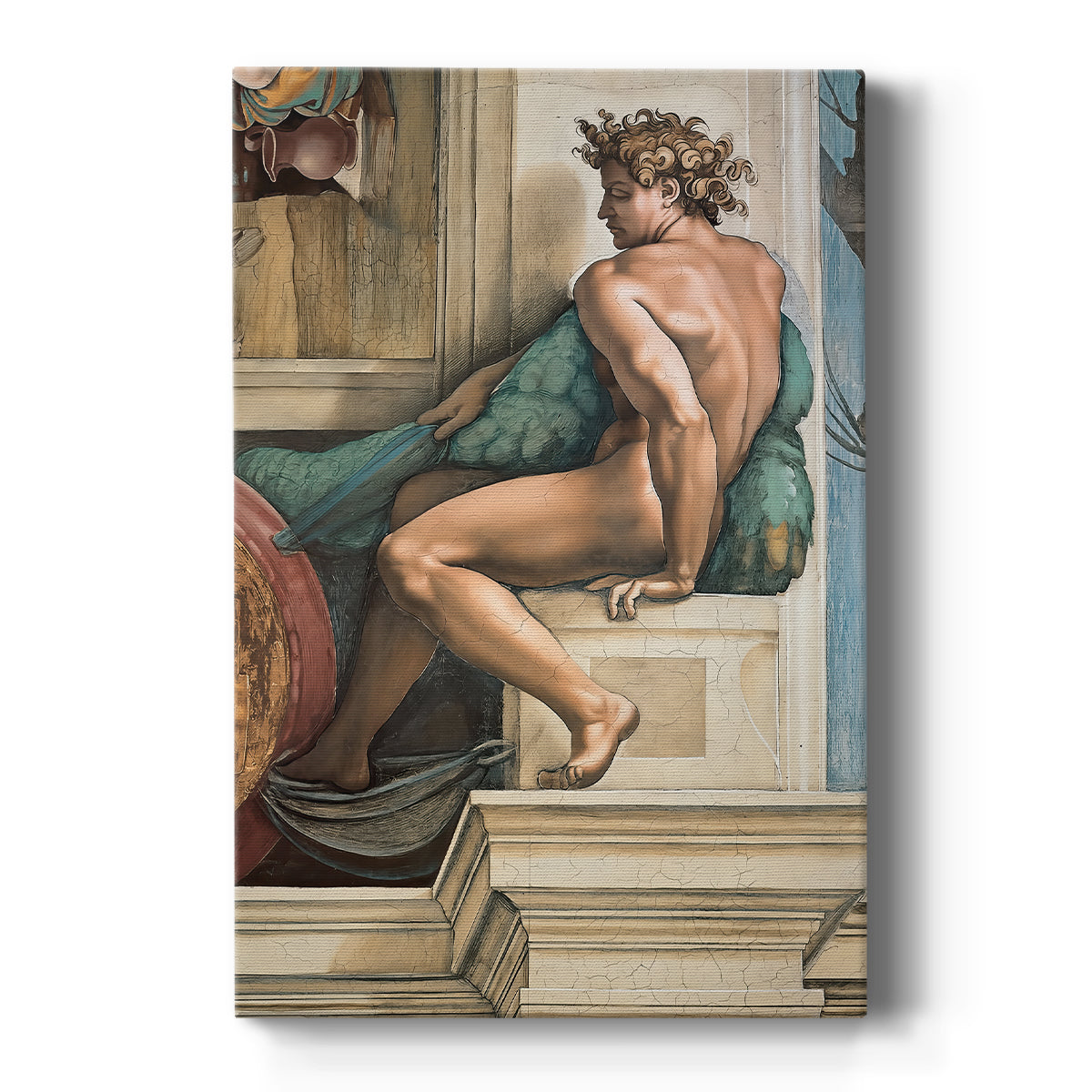 Canvas art print featuring a Renaissance figure study of a nude male with strong anatomy and pose on a clean white background.