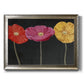 Contemporary poppy flower artwork printed on canvas in an ornate mottled silver frame.
