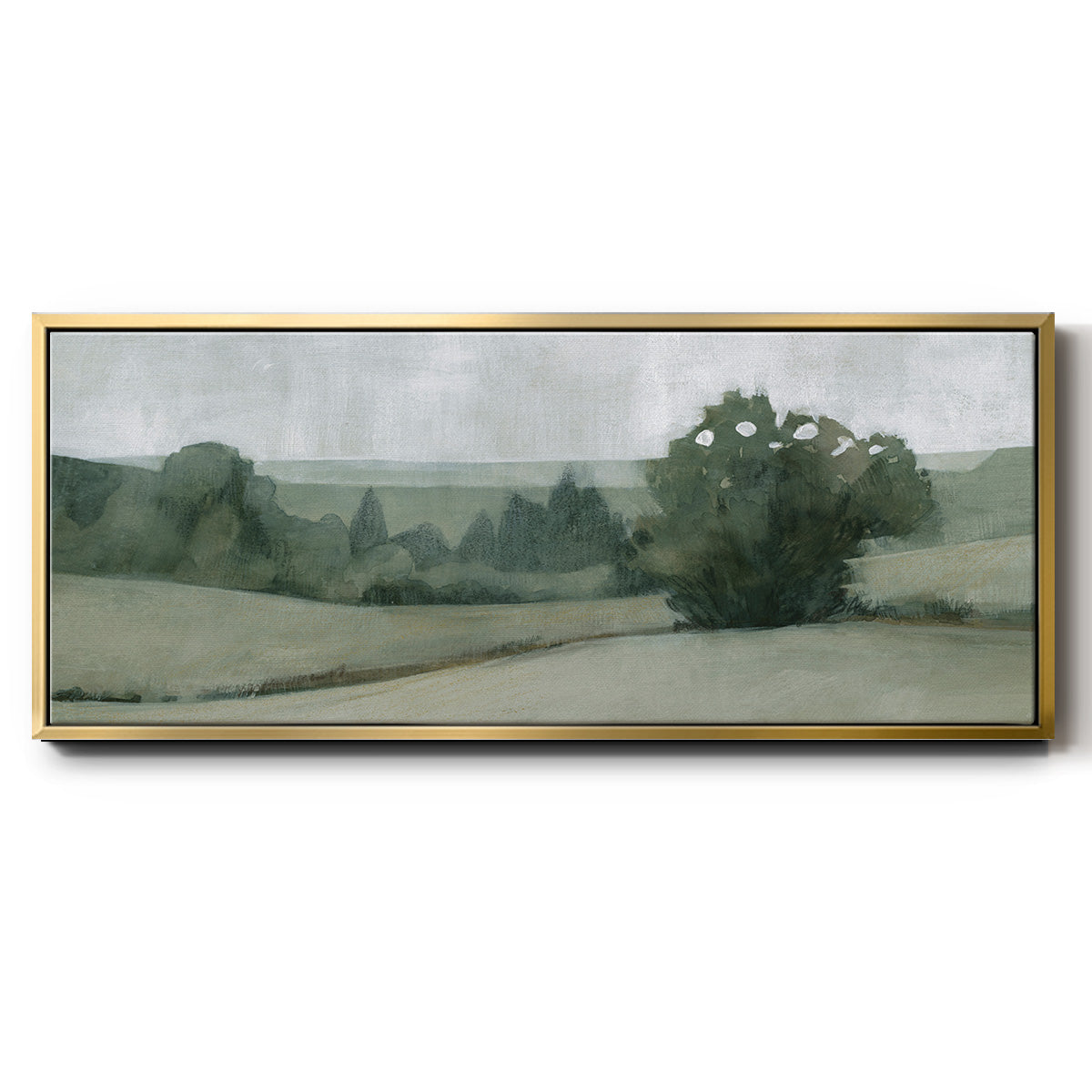 Soft Green Landscape II - Floater Framed Canvas Print